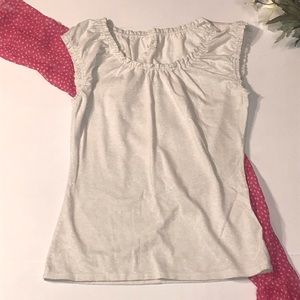 LOFT Silver Pinstripe Gathered Neck / Sleeve Top